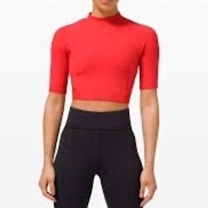 Lululemon Everlux and Mesh Cropped Short Sleeve Top Pink Punch Size 4 Activewear